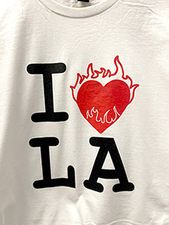 I Heart LA with Flames Los Angeles T-shirt on White - I Love LA Sales support local Clean-up efforts